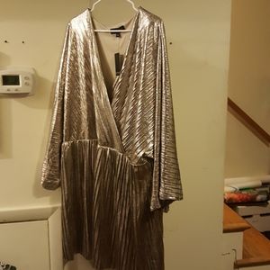 Pleated metallic wrap dress